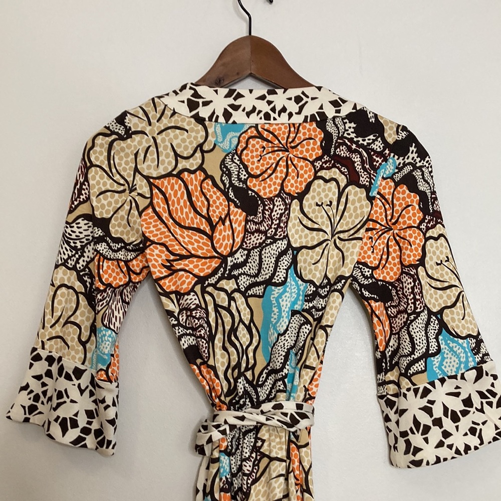 Diane Von Furstenberg Dress Womens 2 Silk Stretch Jersey Wrap Dress Orange Print - Picture 4 of 13